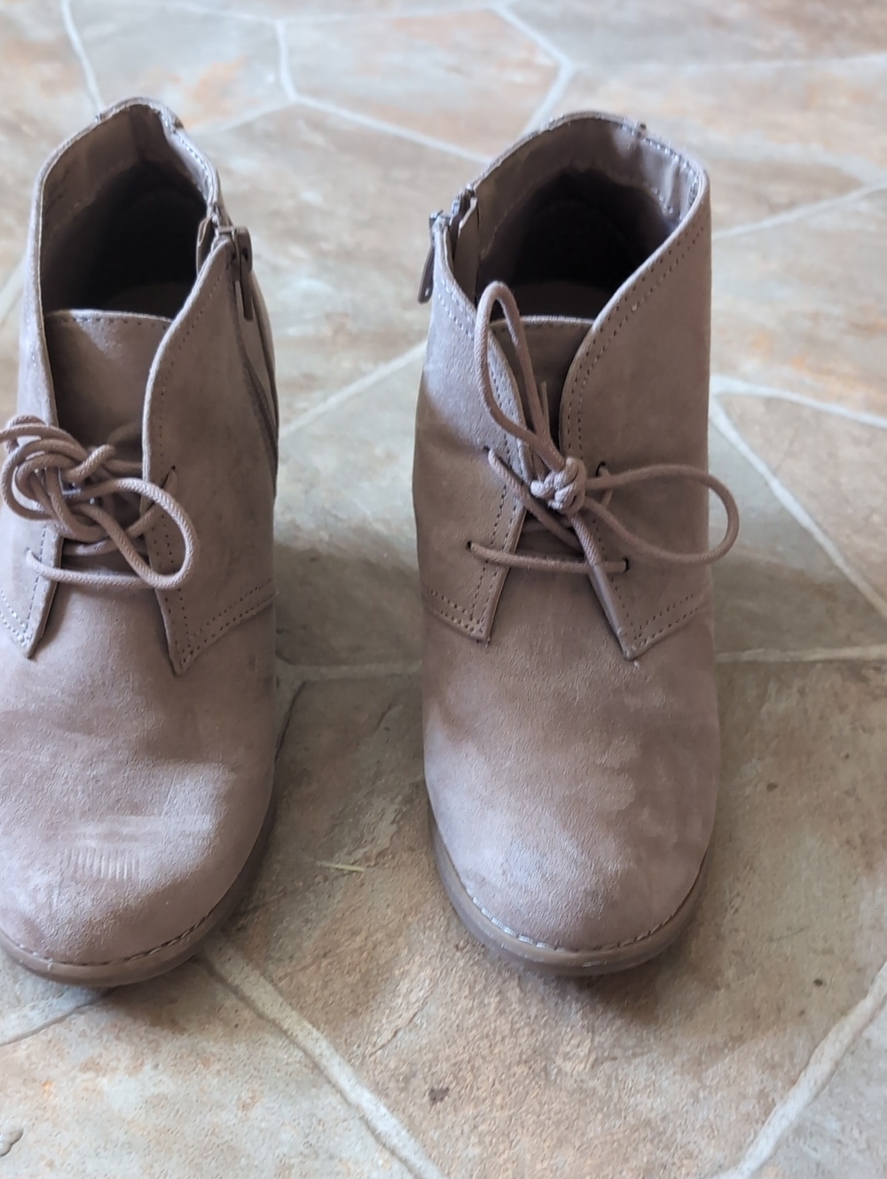Universal Thread Taupe Lace-Up Wedge Ankle Boots